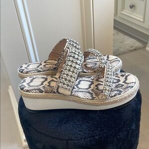 Embellished Python-Print Platform Sandal - Silver Accents